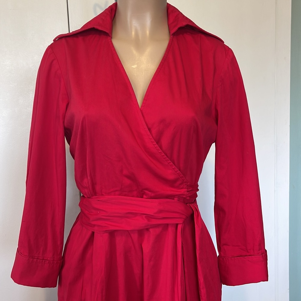 ISADORA Collection  Deep V NECK, RED Color Long Sleeve Womens DRESS size 6”